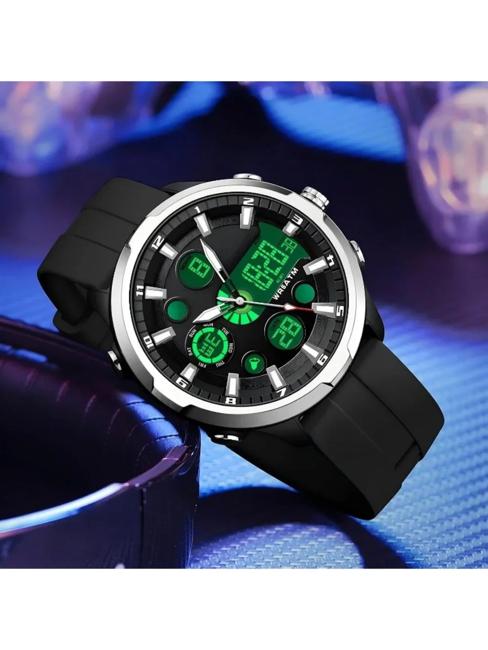 Men Silver Large Face Watches Chronograph Waterproof Sport Military Heavy Duty